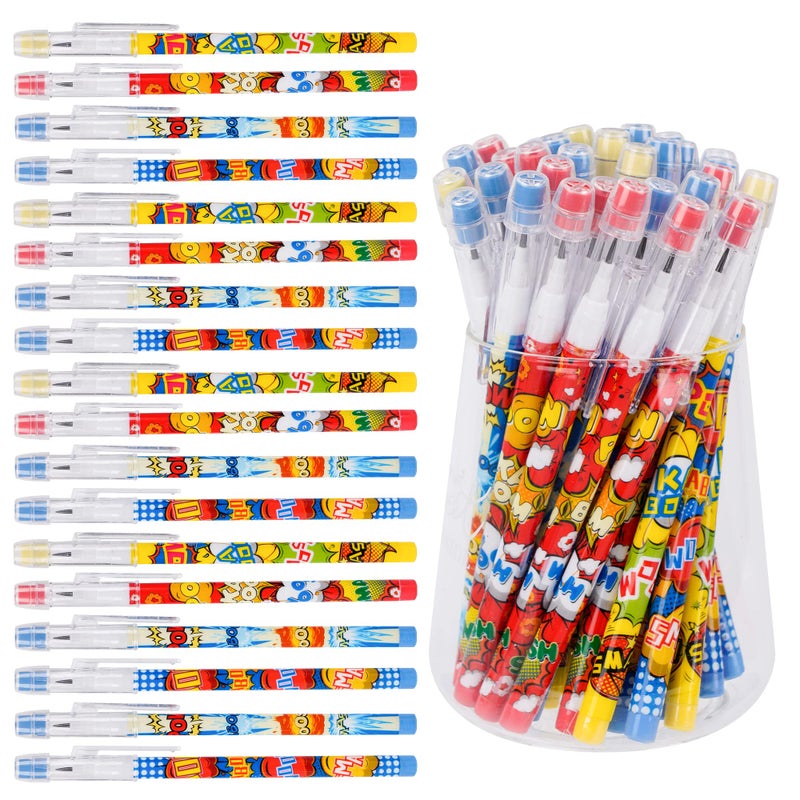 Kolewo4ever 48 Pcs Hero Pencils Translucent Pencil Multipoint Non- Sharpening Stackable Pencils Pop Up Plastic Pencils Pow! Snap! Wham! Bang! Pencil,4 style - Image 1